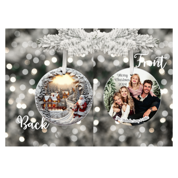 Personalized sublimation ornaments with vibrant, custom-printed designs. Each ornament features a detailed colors and personalized text or images. Perfect for gift giving, memorial for a loved one, Baby’s First Christmas, or…… Adding a unique, personal touch to holiday décor, these ornaments hang from a festive ribbon, ready to adorn any Christmas tree.