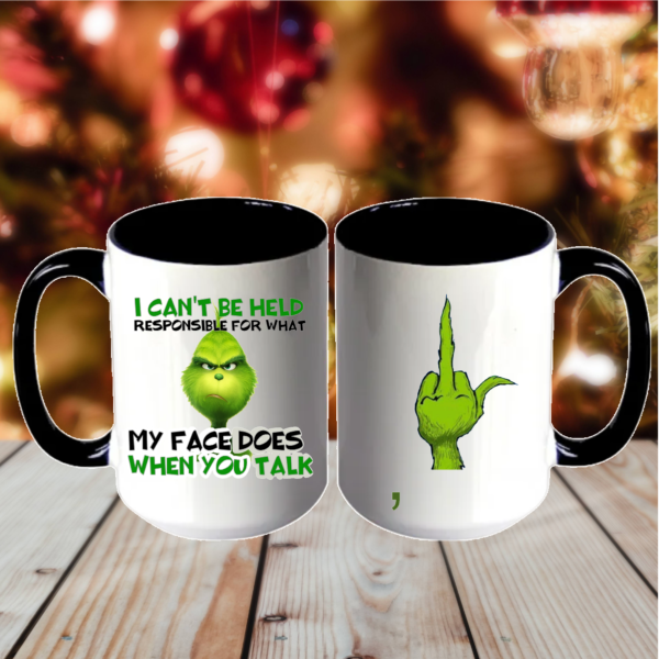 Alt text Give the gift of Christmas with one of these Grinch Inspired – sassy Coffee Mugs featuring an adorable picture of the man himself and a fun saying. The images on the mug are permanent and the mug is dishwasher and microwave safe.