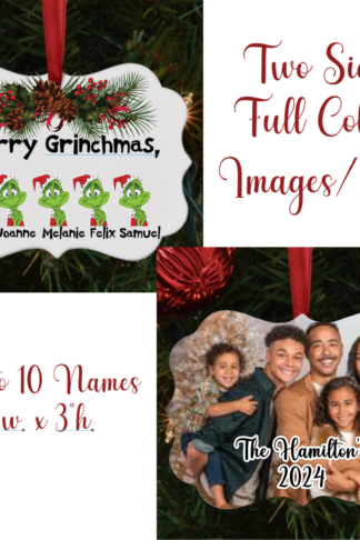 "Double-sided Christmas ornament with a vibrant, personalized Bernelex design. Sublimated for bright, lasting color; ideal for holiday decor or as a unique gift."