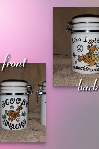 Our personalized 14 oz stash jar or canister with a bale closure is a stylish, functional, and customizable storage solution. With a 14 oz capacity, the jar is perfect for storing small items like herbs, coffee, tea, fur baby treats, dog treats, or other stash items, offering a decent amount of space while remaining compact. "Personalized 14 oz stash jar with a bale wire closure, featuring a vibrant custom design on a glossy white ceramic surface. The airtight seal ensures freshness, making it ideal for storing herbs, coffee, or other small items."