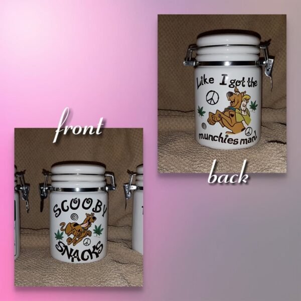 Our personalized 14 oz stash jar or canister with a bale closure is a stylish, functional, and customizable storage solution. With a 14 oz capacity, the jar is perfect for storing small items like herbs, coffee, tea, fur baby treats, dog treats, or other stash items, offering a decent amount of space while remaining compact. "Personalized 14 oz stash jar with a bale wire closure, featuring a vibrant custom design on a glossy white ceramic surface. The airtight seal ensures freshness, making it ideal for storing herbs, coffee, or other small items."