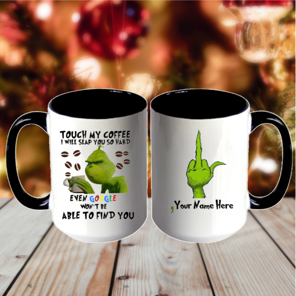 Alt text Give the gift of Christmas with one of these Grinch Inspired – sassy Coffee Mugs featuring an adorable picture of the man himself and a fun saying. The images on the mug are permanent and the mug is dishwasher and microwave safe.