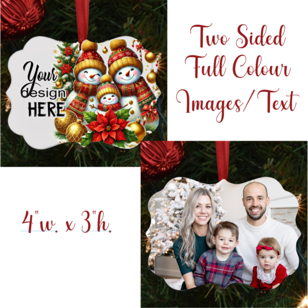 "Double-sided Christmas ornament with a vibrant, personalized Bernelex design. Sublimated for bright, lasting color; ideal for holiday decor or as a unique gift."