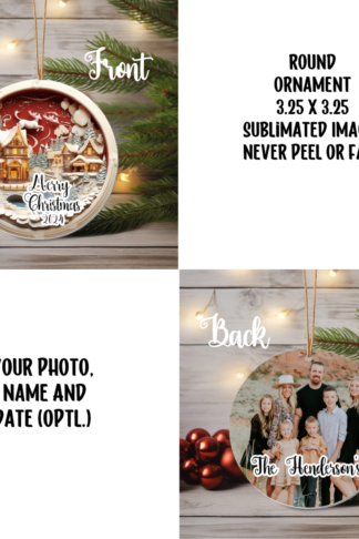 A vibrant 3D Santa-themed disc ornament with a glossy finish, featuring a cheerful Santa design and customizable with names or messages for a festive holiday touch.