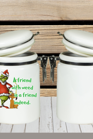 A custom sublimated stash jar with vibrant, full-color personalized designs, featuring an airtight seal for keeping contents fresh. Ideal for storing herbs, coffee, or small items, with options for names, quotes, or themed graphics.