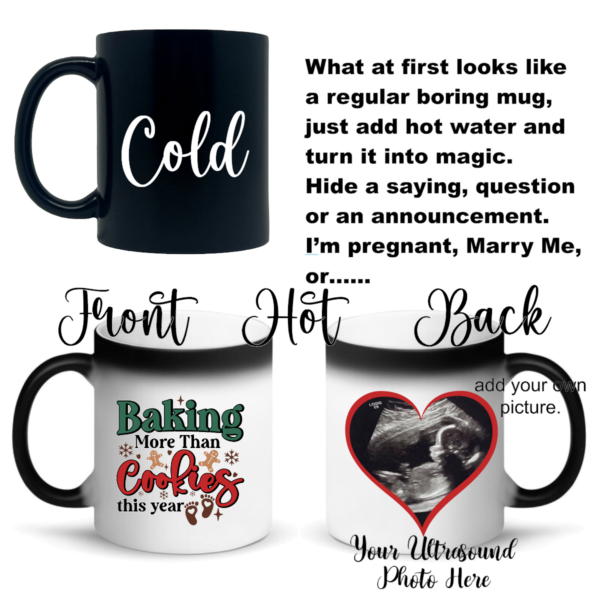 "Color-changing custom coffee mug with personalized sublimation design; reveals your unique image or text when filled with a hot beverage, made from durable ceramic."