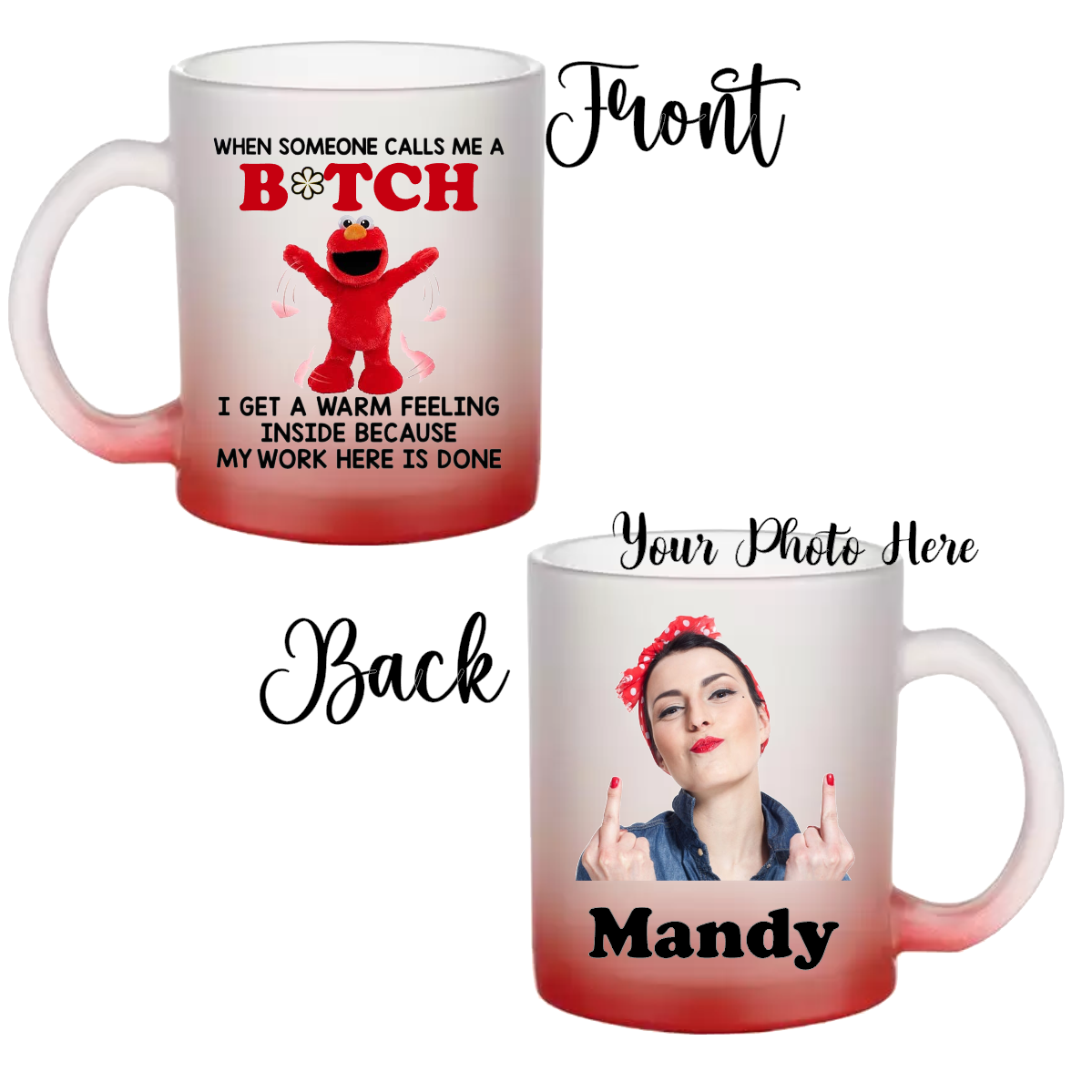 "11 oz frosted glass mug with personalized sublimation design; When Someone Calls Me a Bitch, , featuring a vibrant, long-lasting print on a sturdy, stylish mug."
