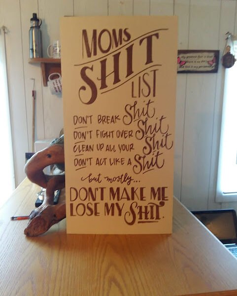 Mom's Shit List 1 Peach Mom's Shit List Wood Sign - 11x17"