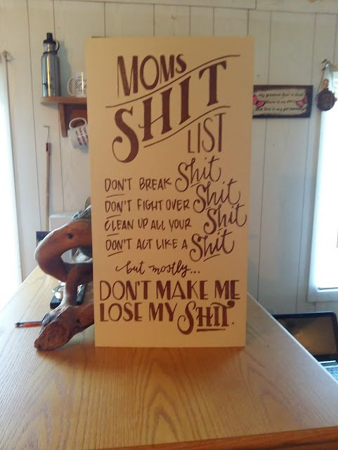 Mom's Shit List 1 Peach Mom's Shit List Wood Sign - 11x17"
