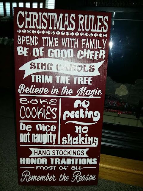Hand Crafted and Hand Painted Christmas Rules Wood Sign Christmas Rules