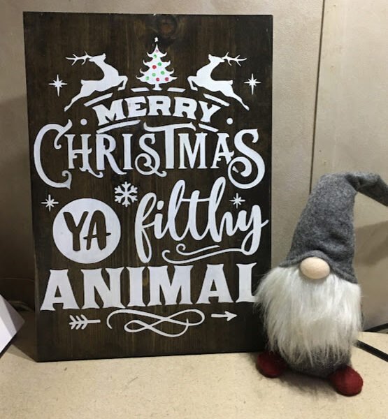 Merry Christmas Ya Filthy Animal Wood Sign | Handpainted Rustic Holiday Décor | Funny Farmhouse Christmas Gift Handpainted solid pine wood sign reading “Merry Christmas Ya Filthy Animal” in festive rustic lettering.
