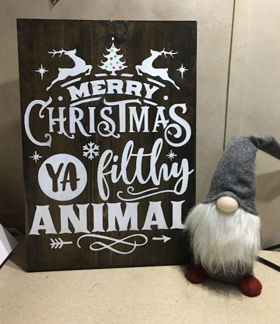 Merry Christmas Ya Filthy Animal Wood Sign | Handpainted Rustic Holiday Décor | Funny Farmhouse Christmas Gift Handpainted solid pine wood sign reading “Merry Christmas Ya Filthy Animal” in festive rustic lettering.