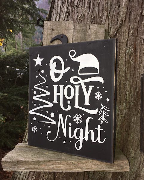Oh Holy Night Christmas Sign | Handpainted Solid Pine Wood | Rustic Farmhouse Holiday Décor | Faith-Based Christmas Gift Handpainted solid pine wood Christmas sign featuring the phrase “Oh Holy Night” in elegant, rustic lettering.