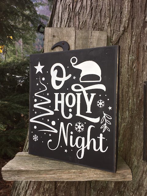 Oh Holy Night Christmas Sign | Handpainted Solid Pine Wood | Rustic Farmhouse Holiday Décor | Faith-Based Christmas Gift Handpainted solid pine wood Christmas sign featuring the phrase “Oh Holy Night” in elegant, rustic lettering.