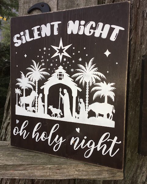 Silent night o holy night Oh Holy Night Christmas Sign | Handpainted Solid Pine Wood | Rustic Farmhouse Holiday Décor | Faith-Based Christmas Gift