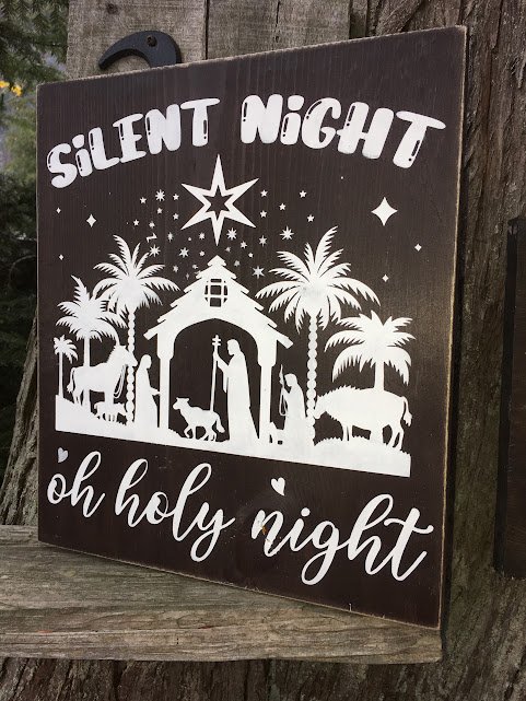 Silent night o holy night Oh Holy Night Christmas Sign | Handpainted Solid Pine Wood | Rustic Farmhouse Holiday Décor | Faith-Based Christmas Gift