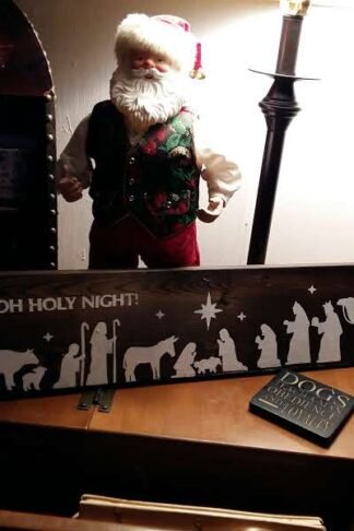 Handpainted solid pine wood Christmas sign featuring the phrase “Oh Holy Night” in elegant, rustic lettering.