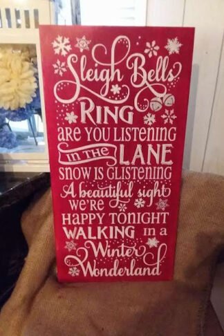Handpainted solid pine wood Christmas sign featuring the phrase “With Silver Bells” in festive rustic lettering.