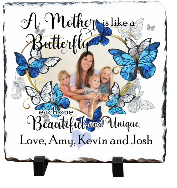 A Mother is like a butterfly beautiful and unique 8 x 8 Website ready Personalized Mother photo slate butterfly design custom memorial gift for mom