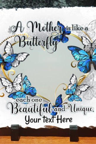 Personalized Mother Butterfly Photo Slate – Custom Memorial Photo Gift for Mom | 8x8 Hand Chiseled Keepsake